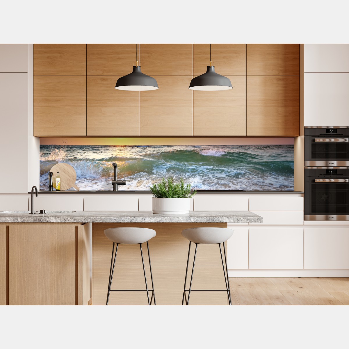 Naklejka repozycjonowalna złoty zachód słońca na plaży nad falami – Wallissimo® Naklejka repozycjonowalna złoty zachód słońca na plaży nad falami – Wallissimo®