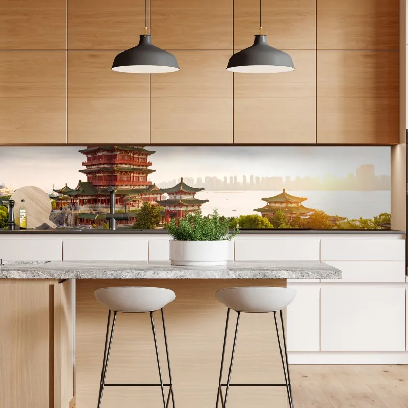 Naklejka repozycjonowalna Pawilon Tengwang o wschodzie słońca – Wallissimo® Naklejka repozycjonowalna Pawilon Tengwang o wschodzie słońca – Wallissimo®