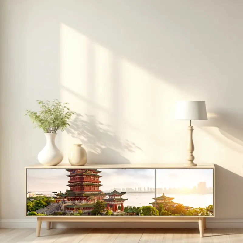 Naklejka repozycjonowalna Pawilon Tengwang o wschodzie słońca – Wallissimo® Naklejka repozycjonowalna Pawilon Tengwang o wschodzie słońca – Wallissimo®