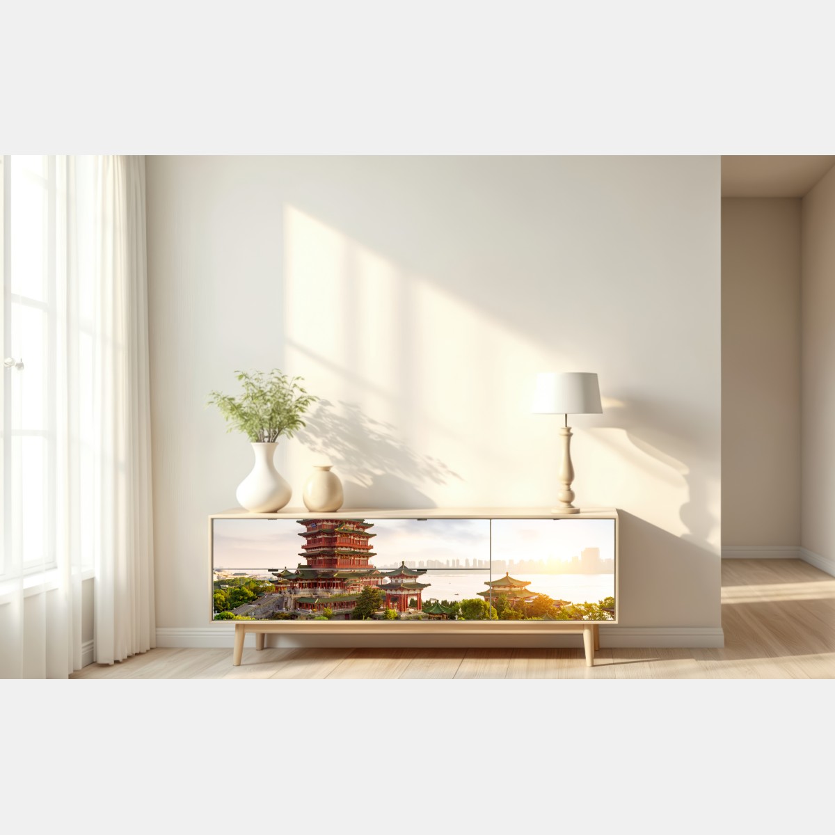 Naklejka repozycjonowalna Pawilon Tengwang o wschodzie słońca – Wallissimo® Naklejka repozycjonowalna Pawilon Tengwang o wschodzie słońca – Wallissimo®