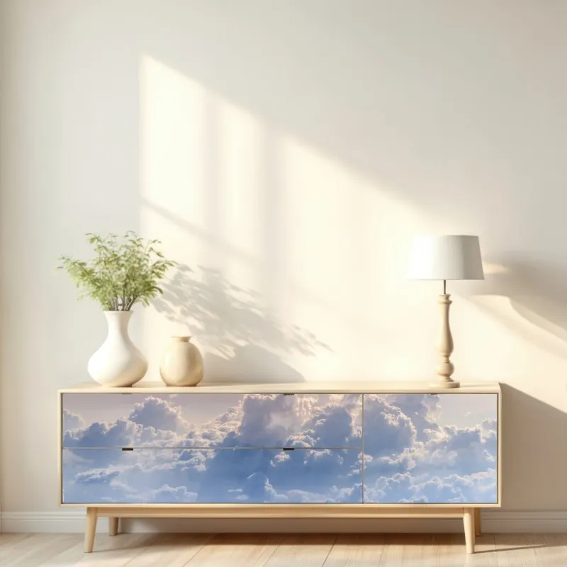 Naklejka repozycjonowalna delikatne chmury nad błękitnym niebem