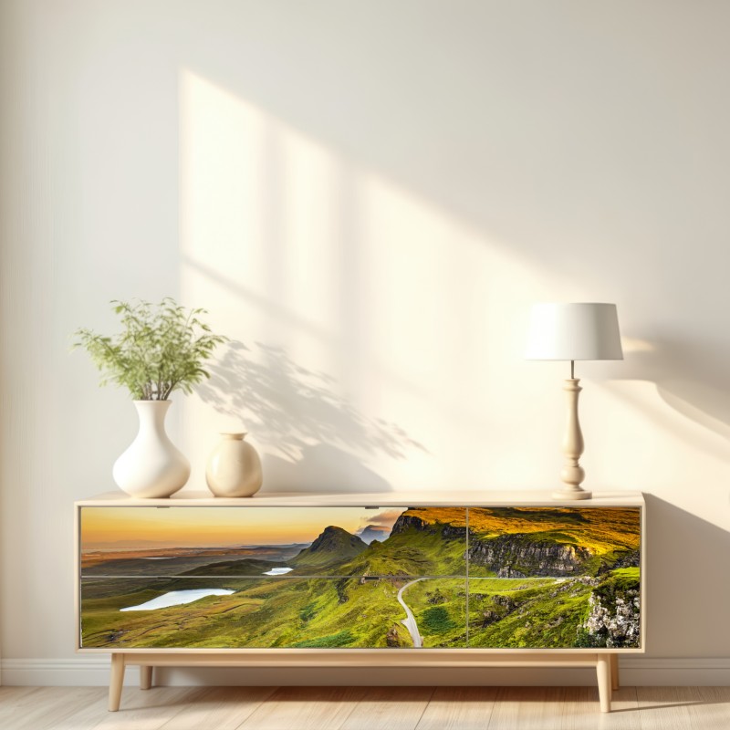 Naklejka repozycjonowalna zachód słońca nad Quiraing, Isle of Skye – Wallissimo® Naklejka repozycjonowalna zachód słońca nad Quiraing, Isle of Skye – Wallissimo®