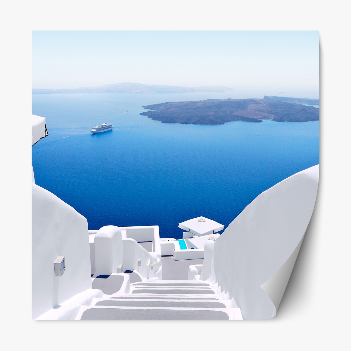 Repositionable sticker Santorini white stairs to the sea