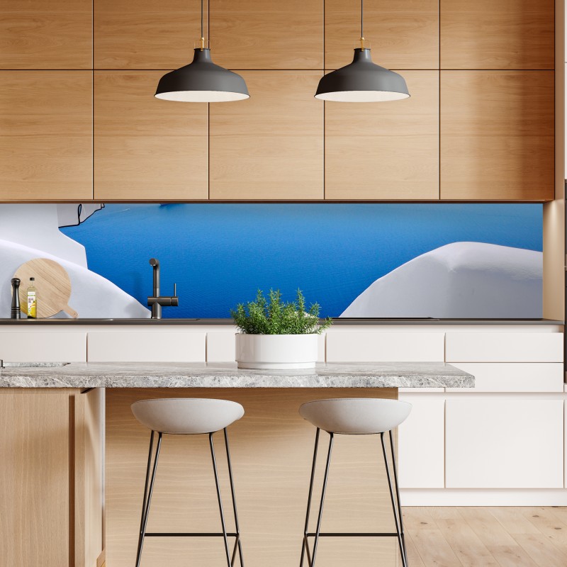 Naklejka repozycjonowalna Santorini białe schody nad morzem – Wallissimo® Naklejka repozycjonowalna Santorini białe schody nad morzem – Wallissimo®