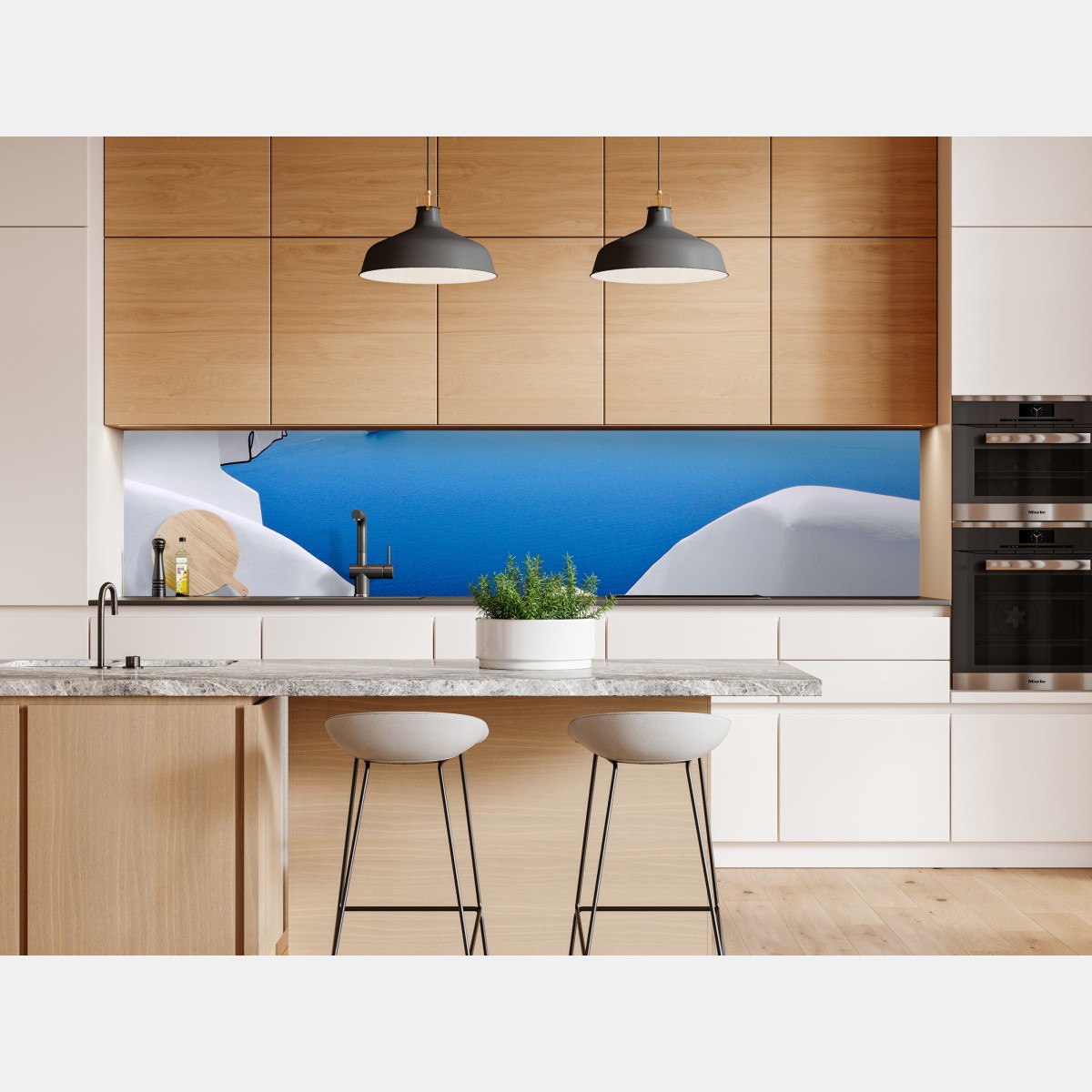 Naklejka repozycjonowalna Santorini białe schody nad morzem – Wallissimo® Naklejka repozycjonowalna Santorini białe schody nad morzem – Wallissimo®