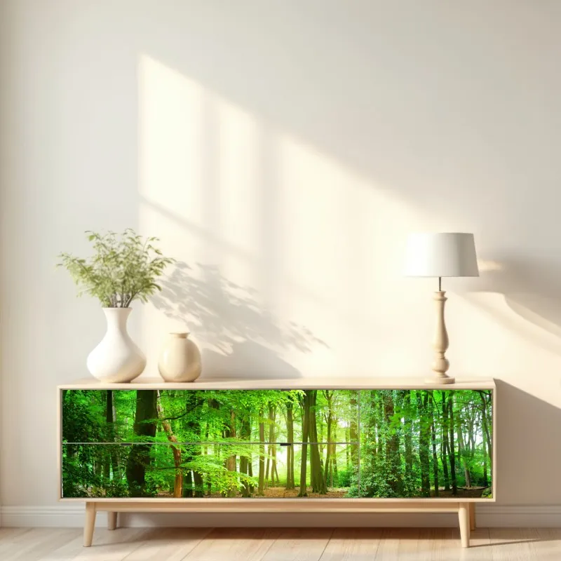 Naklejka repozycjonowalna słoneczny zielony las – Wallissimo® Naklejka repozycjonowalna słoneczny zielony las – Wallissimo®