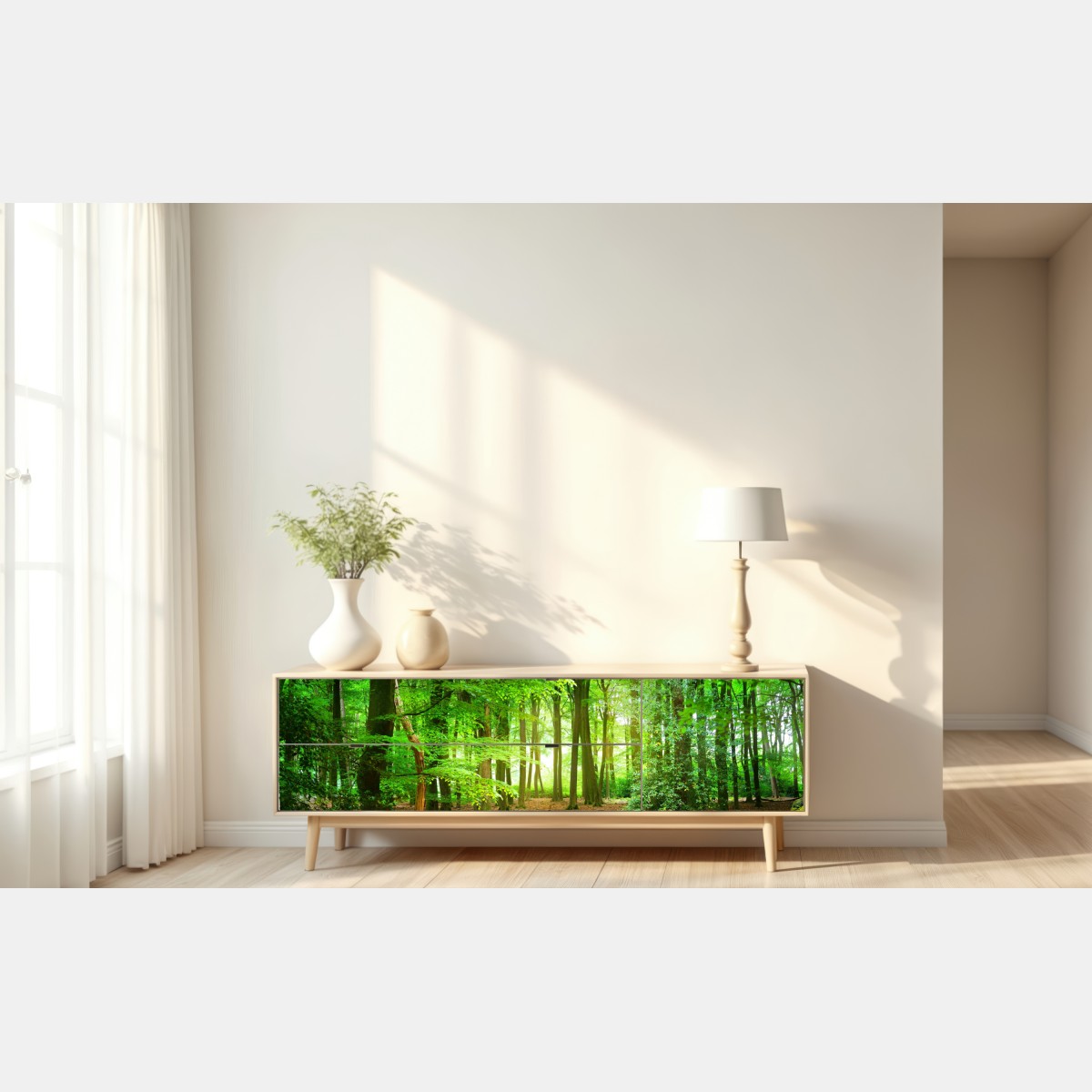 Naklejka repozycjonowalna słoneczny zielony las – Wallissimo® Naklejka repozycjonowalna słoneczny zielony las – Wallissimo®