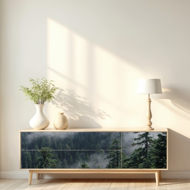 Naklejka repozycjonowalna mglisty widok lasu z Larch Mount, Oregon – Wallissimo® Naklejka repozycjonowalna mglisty widok lasu z Larch Mount, Oregon – Wallissimo®