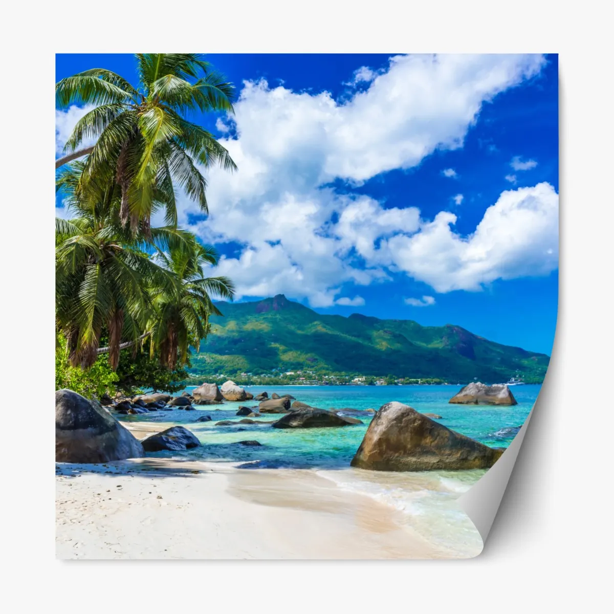 Naklejka repozycjonowalna Baie Beau Vallon tropikalna plaża – Wallissimo® Naklejka repozycjonowalna Baie Beau Vallon tropikalna plaża – Wallissimo®