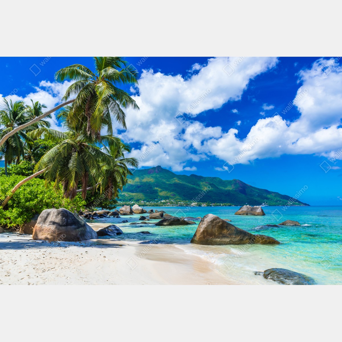 Naklejka repozycjonowalna Baie Beau Vallon tropikalna plaża – Wallissimo® Naklejka repozycjonowalna Baie Beau Vallon tropikalna plaża – Wallissimo®