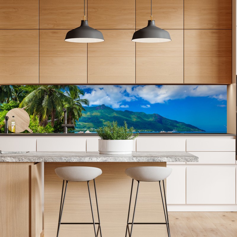 Naklejka repozycjonowalna Baie Beau Vallon tropikalna plaża – Wallissimo® Naklejka repozycjonowalna Baie Beau Vallon tropikalna plaża – Wallissimo®