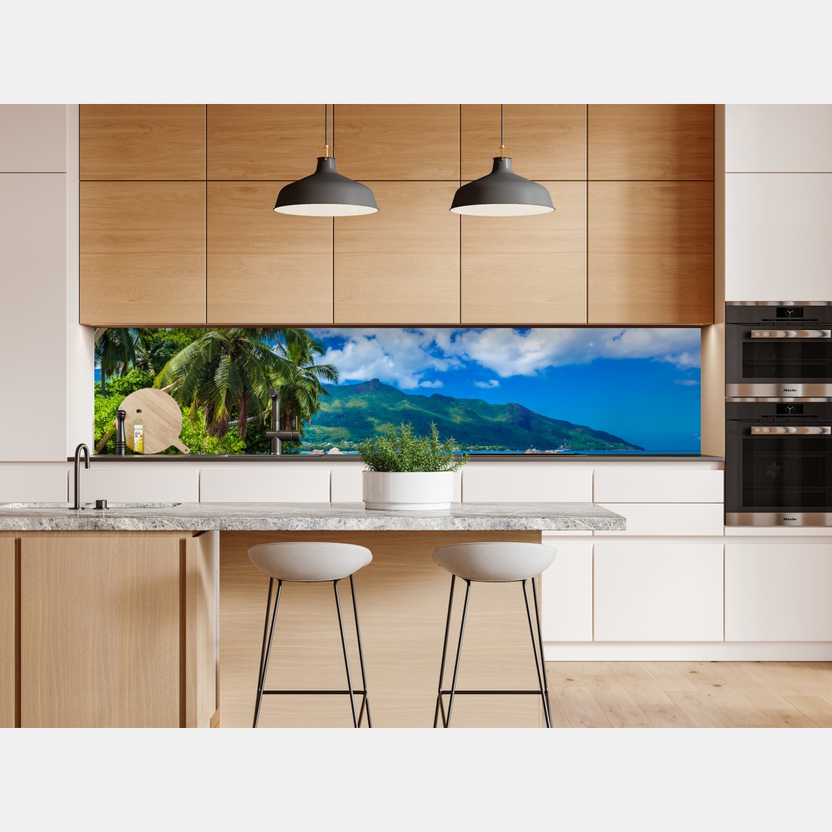 Naklejka repozycjonowalna Baie Beau Vallon tropikalna plaża – Wallissimo® Naklejka repozycjonowalna Baie Beau Vallon tropikalna plaża – Wallissimo®