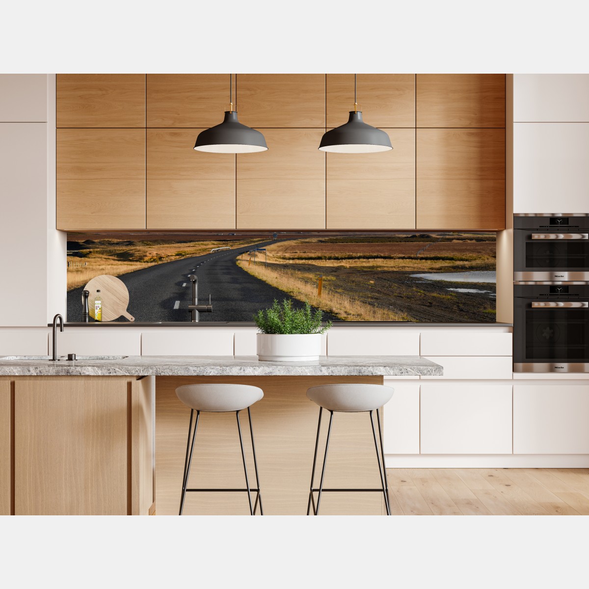 Naklejka repozycjonowalna pusta droga prowadząca do ośnieżonych gór, Islandia – Wallissimo® Naklejka repozycjonowalna pusta droga prowadząca do ośnieżonych gór, Islandia – Wallissimo®