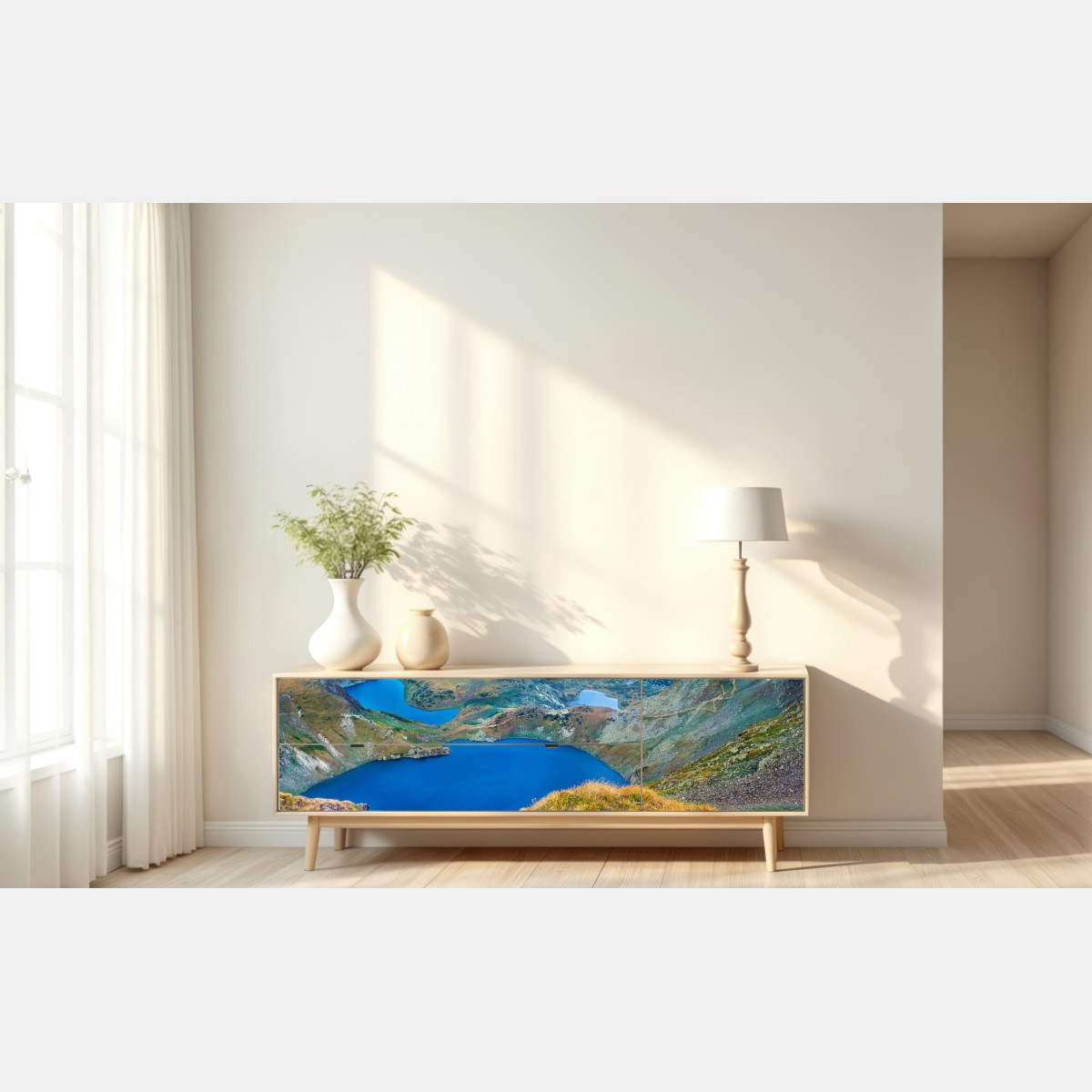 Naklejka repozycjonowalna alpejskie błękitne jeziora panorama – Wallissimo® Naklejka repozycjonowalna alpejskie błękitne jeziora panorama – Wallissimo®