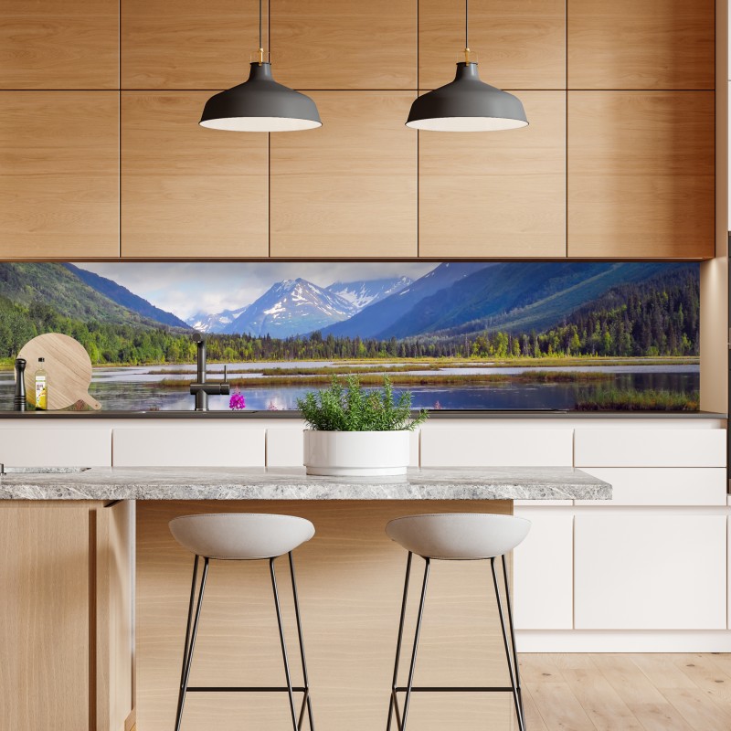 Naklejka repozycjonowalna Tern Lake odbicia, krajobraz górski z Alaski – Wallissimo® Naklejka repozycjonowalna Tern Lake odbicia, krajobraz górski z Alaski – Wallissimo®