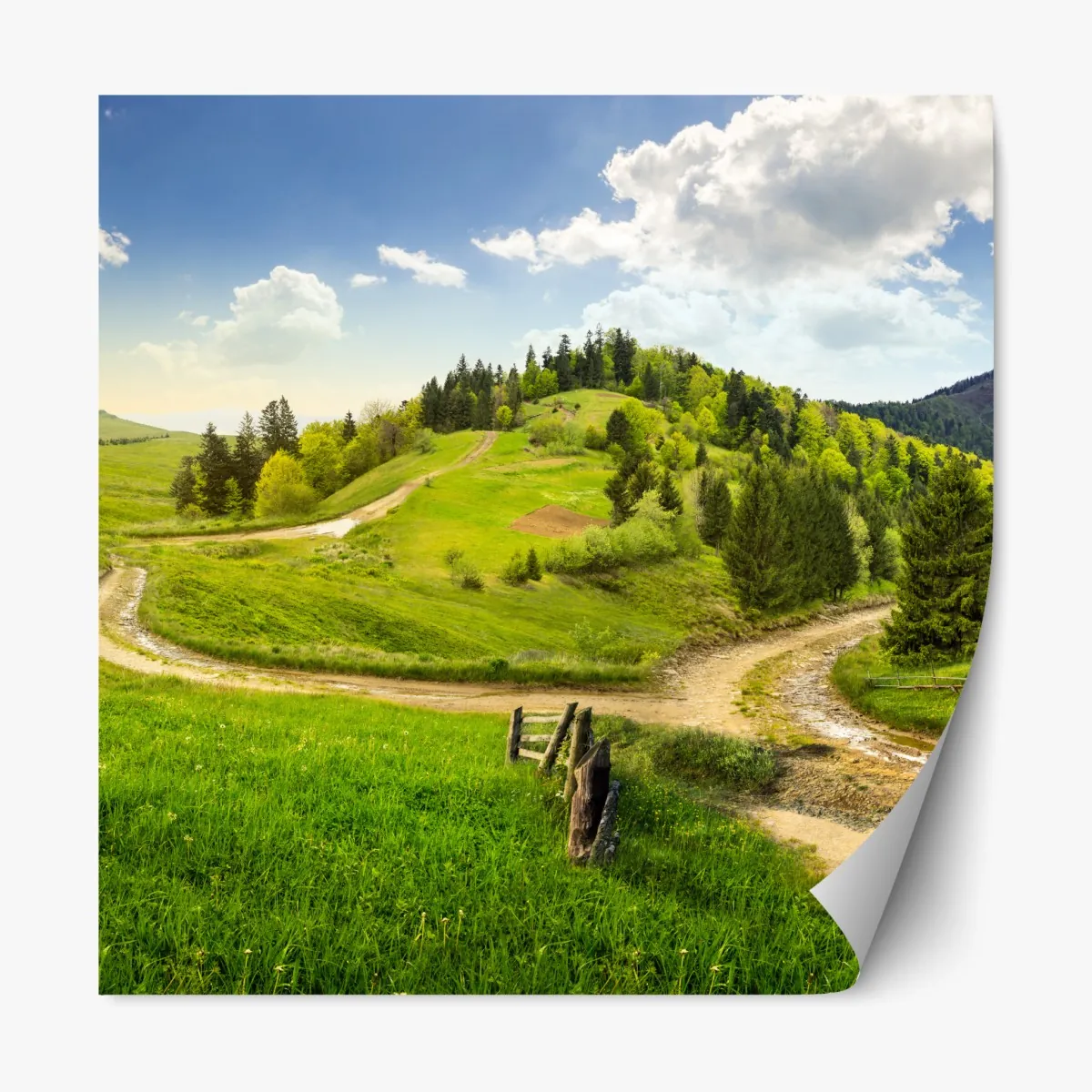 Naklejka repozycjonowalna kręta droga przez zielone wzgórza – Wallissimo® Naklejka repozycjonowalna kręta droga przez zielone wzgórza – Wallissimo®