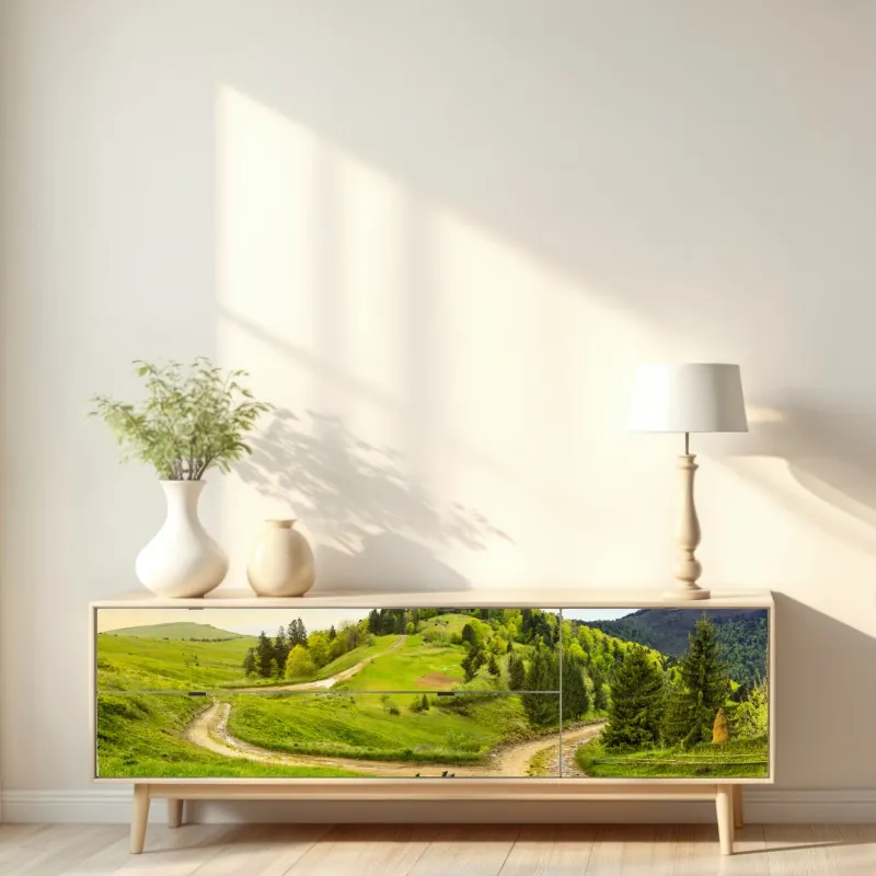 Naklejka repozycjonowalna kręta droga przez zielone wzgórza – Wallissimo® Naklejka repozycjonowalna kręta droga przez zielone wzgórza – Wallissimo®