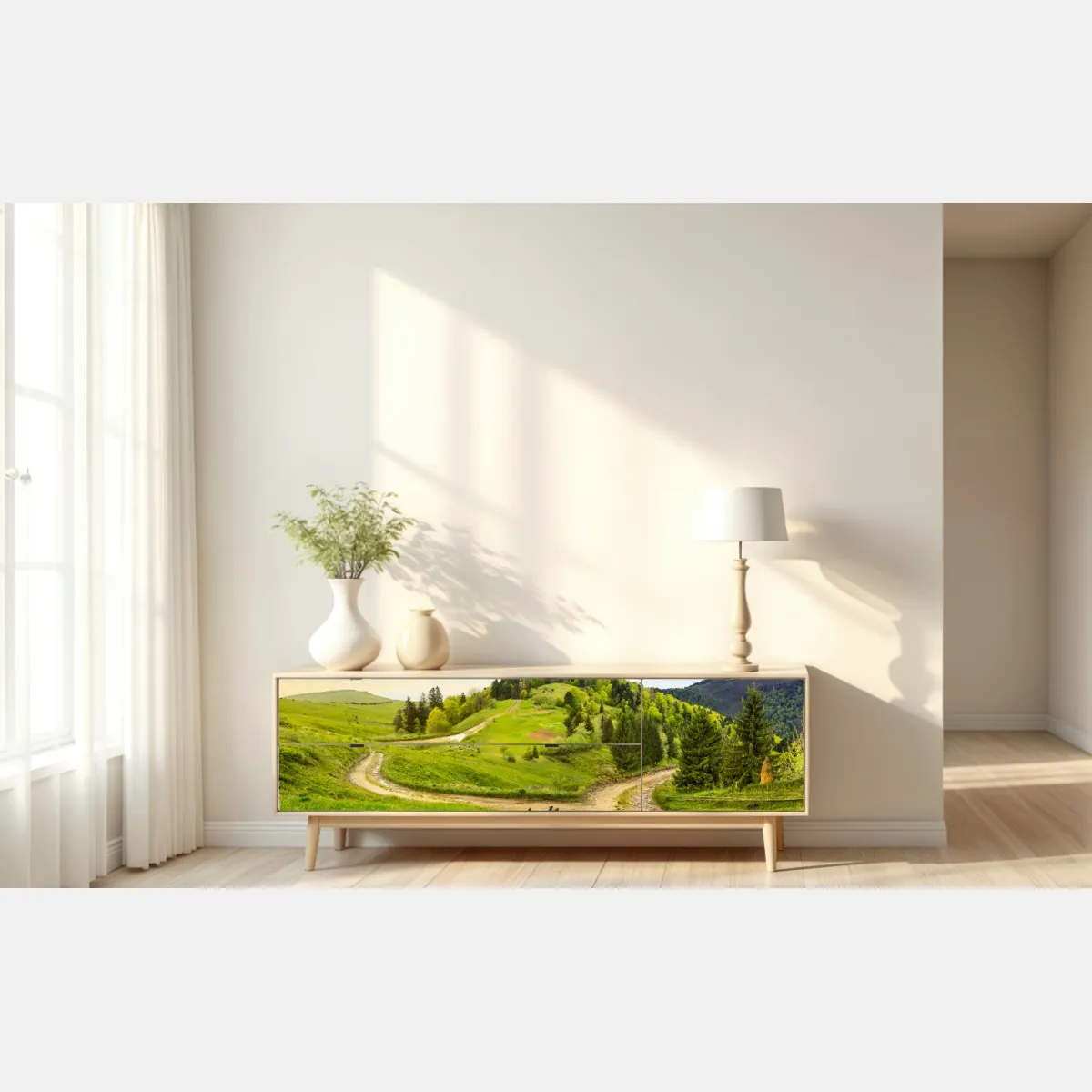 Naklejka repozycjonowalna kręta droga przez zielone wzgórza – Wallissimo® Naklejka repozycjonowalna kręta droga przez zielone wzgórza – Wallissimo®
