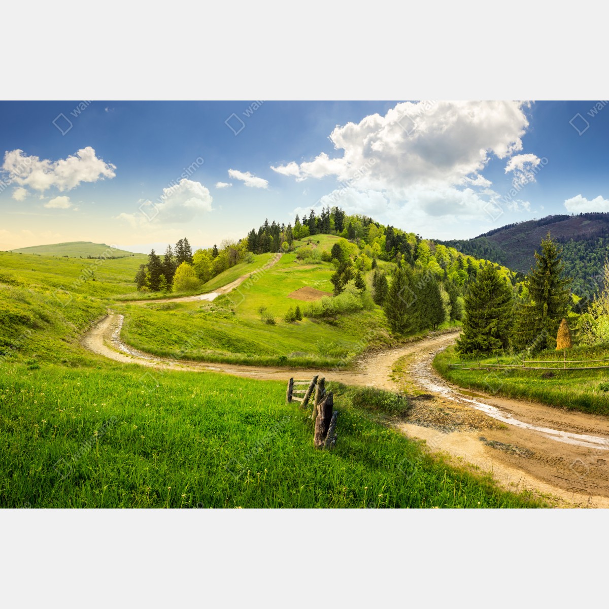 Naklejka repozycjonowalna kręta droga przez zielone wzgórza – Wallissimo® Naklejka repozycjonowalna kręta droga przez zielone wzgórza – Wallissimo®