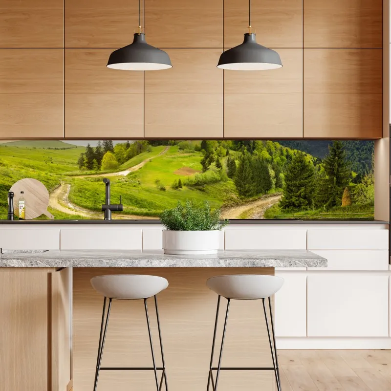 Naklejka repozycjonowalna kręta droga przez zielone wzgórza – Wallissimo® Naklejka repozycjonowalna kręta droga przez zielone wzgórza – Wallissimo®