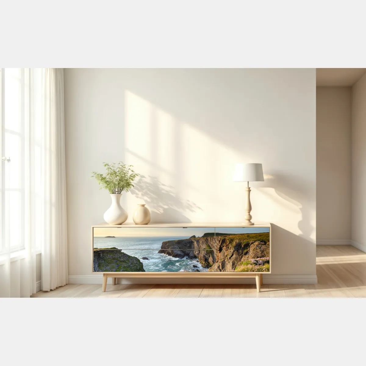 Naklejka repozycjonowalna klify wybrzeża o złotej godzinie – Wallissimo® Naklejka repozycjonowalna klify wybrzeża o złotej godzinie – Wallissimo®