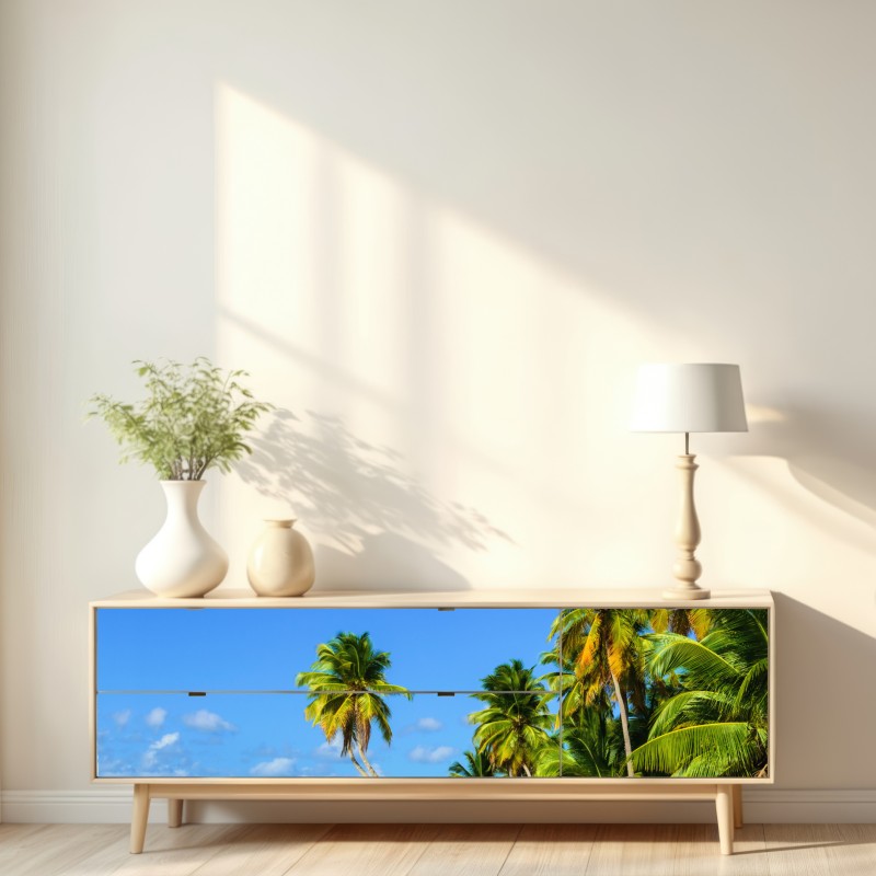 Naklejka repozycjonowalna tropikalna plaża z palmami – Wallissimo® Naklejka repozycjonowalna tropikalna plaża z palmami – Wallissimo®