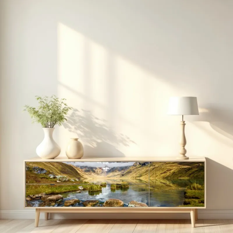 Naklejka repozycjonowalna złote jesienne wzgórza o zachodzie słońca – Wallissimo®