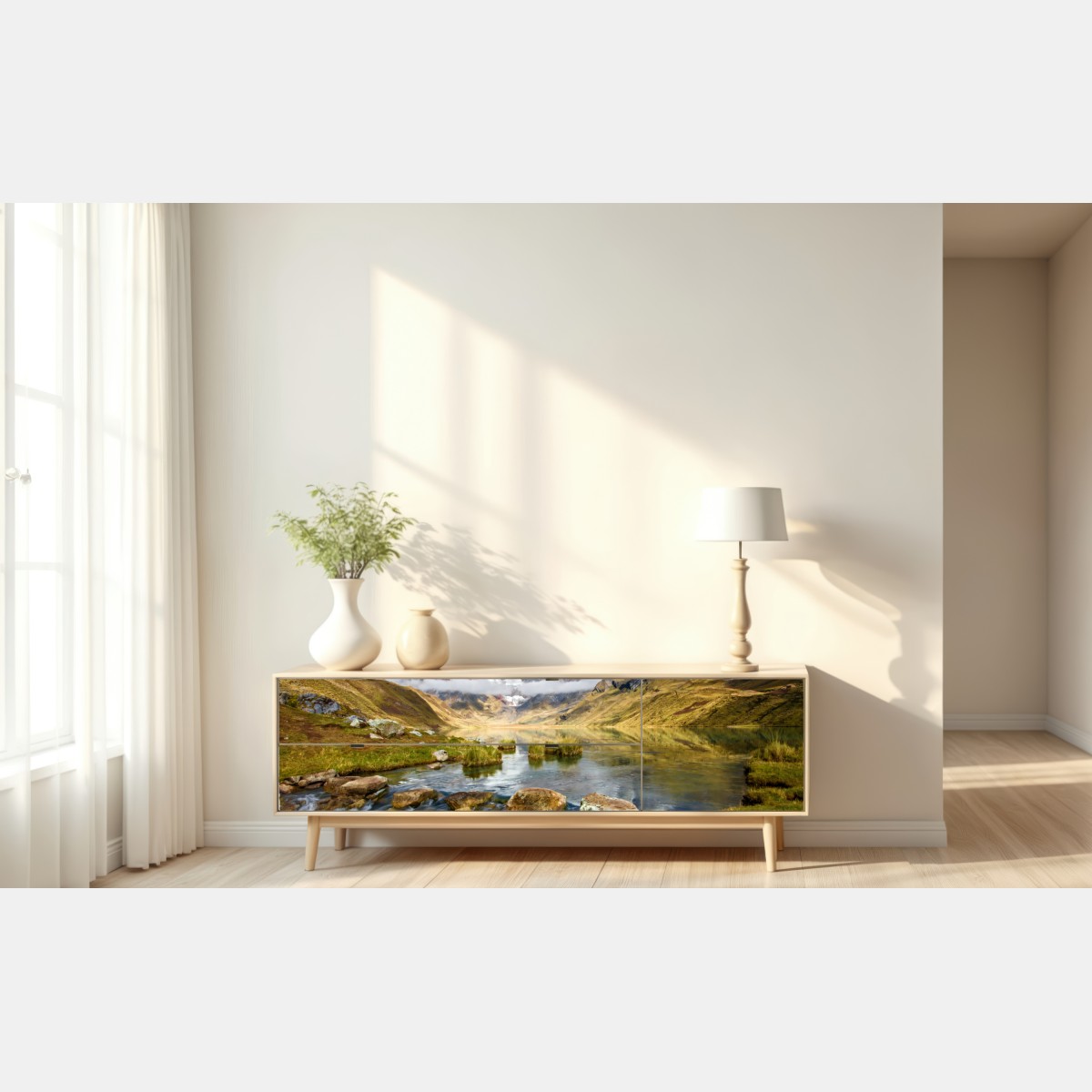 Naklejka repozycjonowalna majestatyczne alpejskie jezioro – Wallissimo® Naklejka repozycjonowalna majestatyczne alpejskie jezioro – Wallissimo®