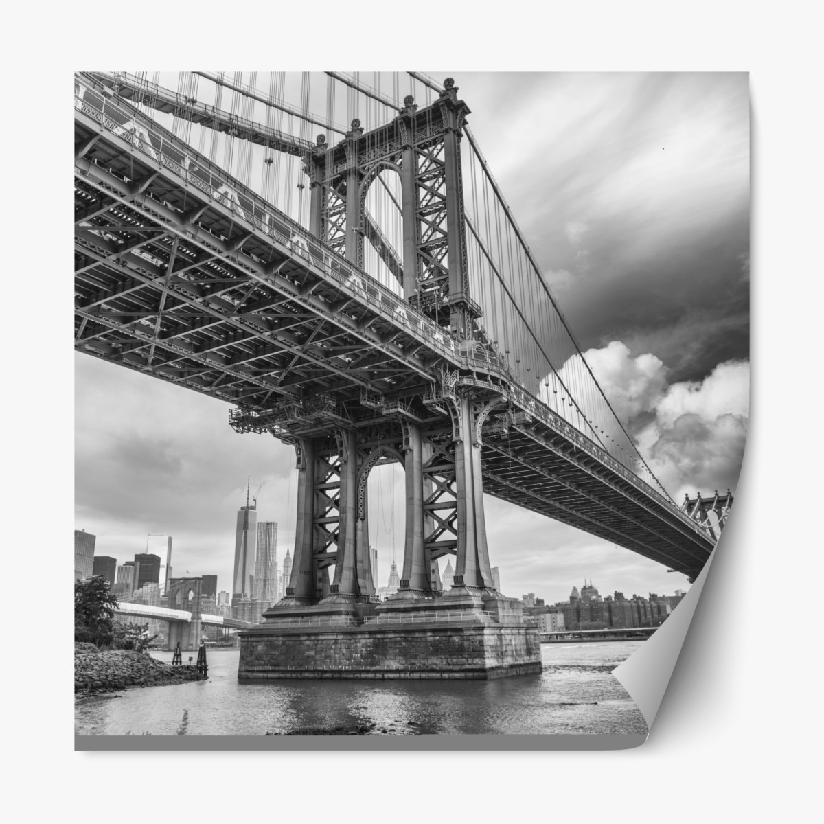 Repositionable sticker Manhattan bridge perspective over New York skyline
