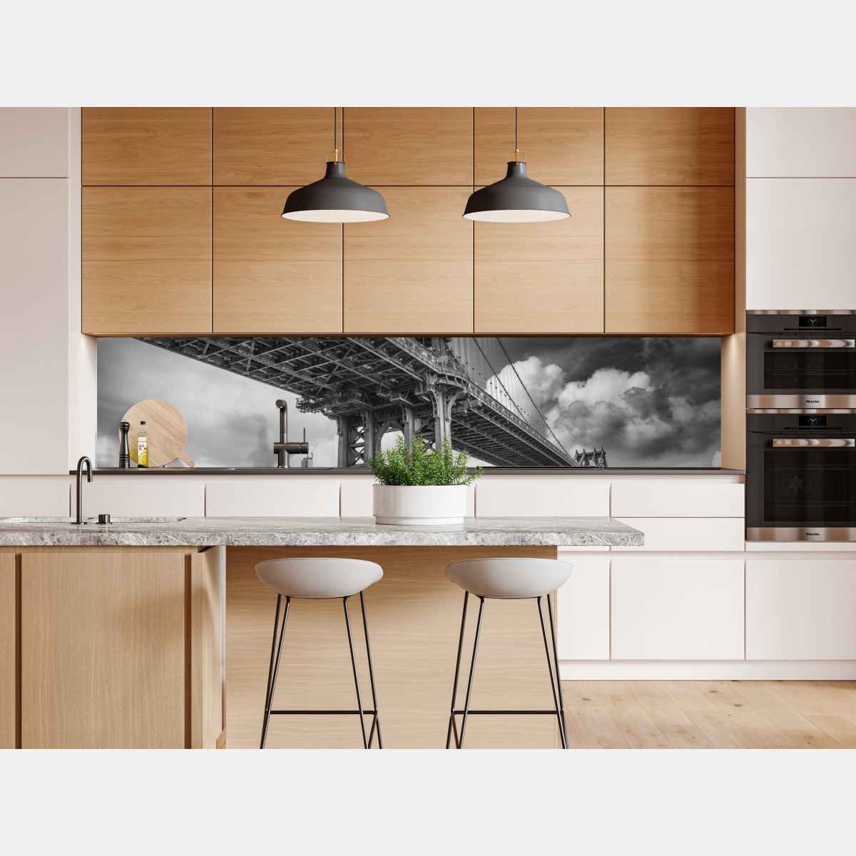 Naklejka repozycjonowalna widok z dołu na most Manhattan i panoramę Nowego Jorku – Wallissimo® Naklejka repozycjonowalna widok z dołu na most Manhattan i panoramę Nowego Jorku – Wallissimo®