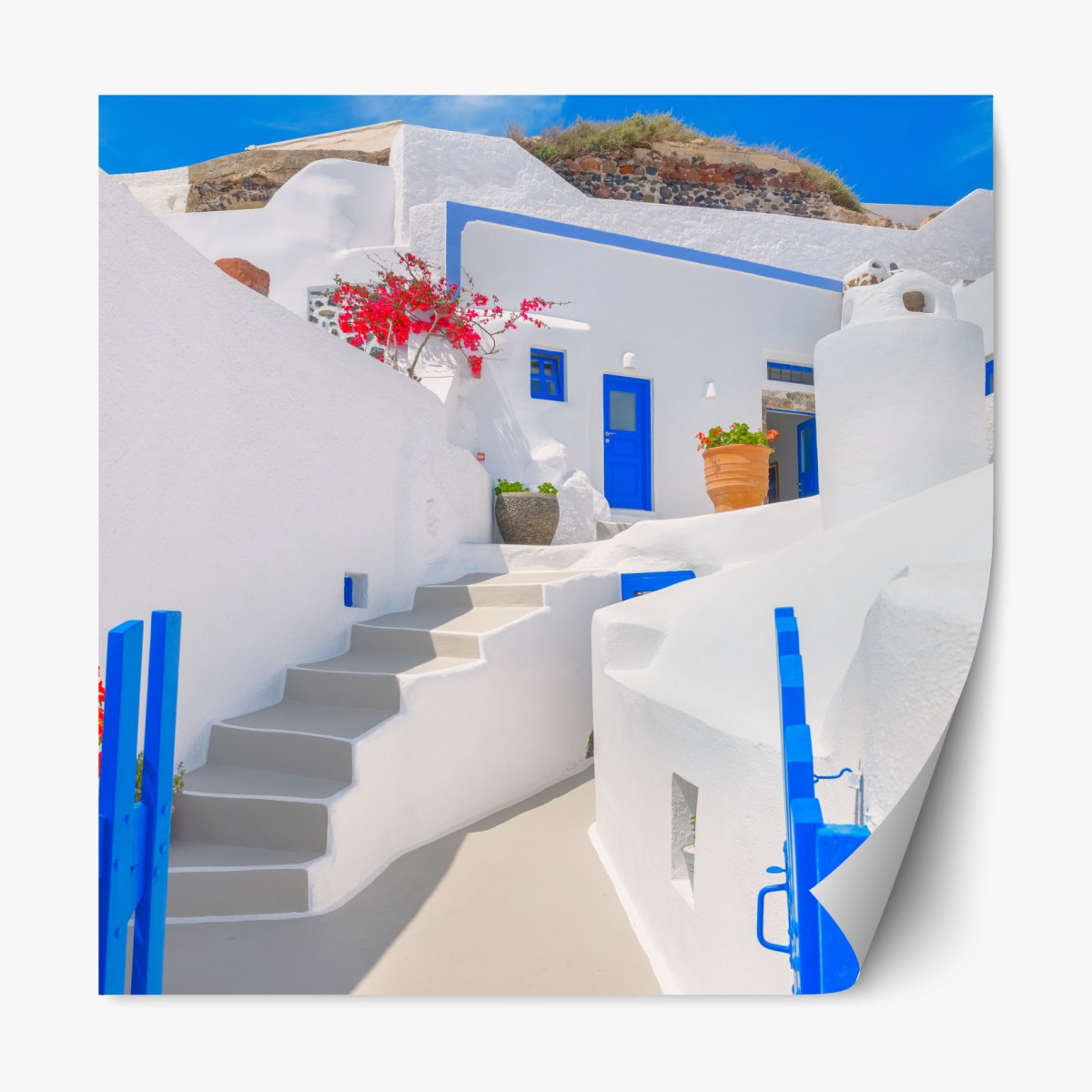 Repositionable sticker Santorini whitewashed houses with blue accents