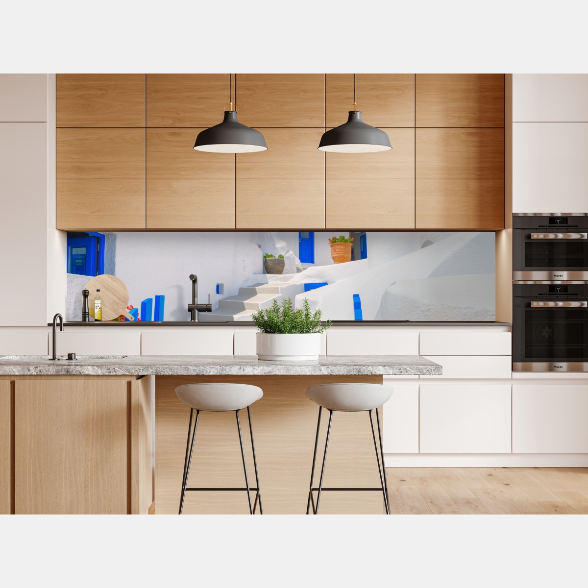 Naklejka repozycjonowalna Santorini białe domy z niebieskimi akcentami – Wallissimo® Naklejka repozycjonowalna Santorini białe domy z niebieskimi akcentami – Wallissimo®