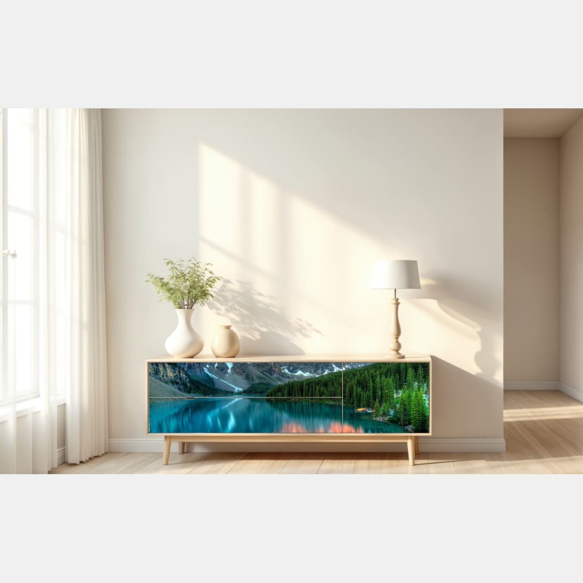 Naklejka repozycjonowalna jezioro Moraine wschód słońca alpenglow – Wallissimo® Naklejka repozycjonowalna jezioro Moraine wschód słońca alpenglow – Wallissimo®