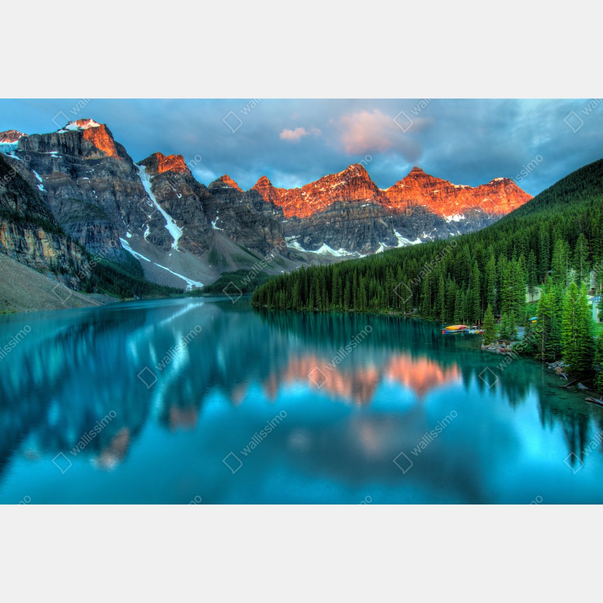 Naklejka repozycjonowalna jezioro Moraine wschód słońca alpenglow – Wallissimo® Naklejka repozycjonowalna jezioro Moraine wschód słońca alpenglow – Wallissimo®