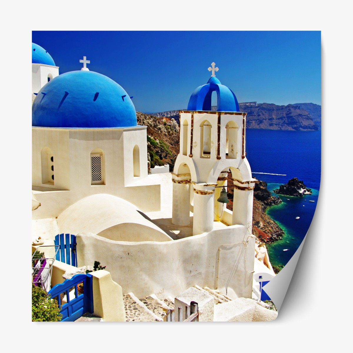 Repositionable sticker Santorini blue domes seaside view