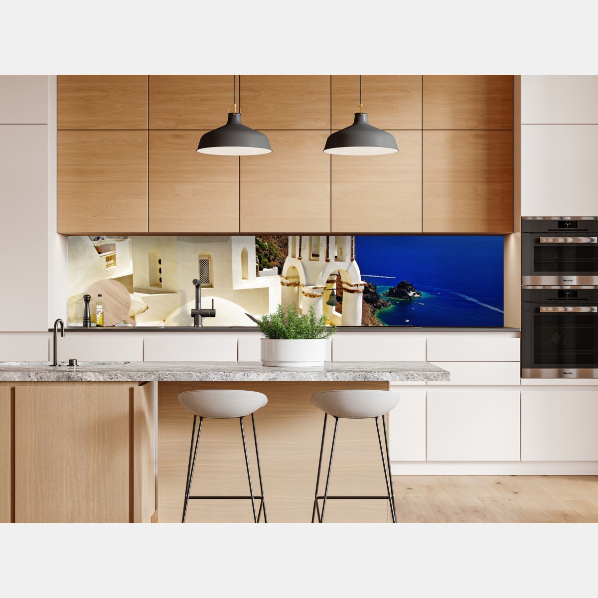 Naklejka repozycjonowalna Santorini błękitne kopuły nad morzem – Wallissimo® Naklejka repozycjonowalna Santorini błękitne kopuły nad morzem – Wallissimo®