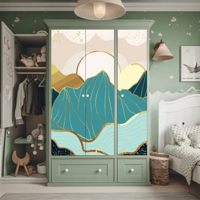 Naklejka na szafę spokojne drewniane molo o zachodzie słońca – Wallissimo®