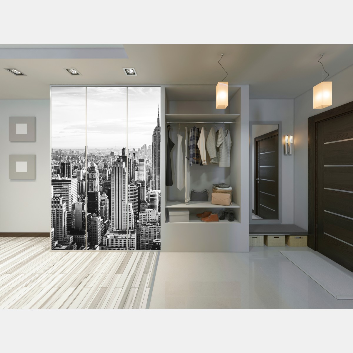 Naklejka na szafę Nowy Jork panorama w odcieniach szarości – Wallissimo® Naklejka na szafę Nowy Jork panorama w odcieniach szarości – Wallissimo®