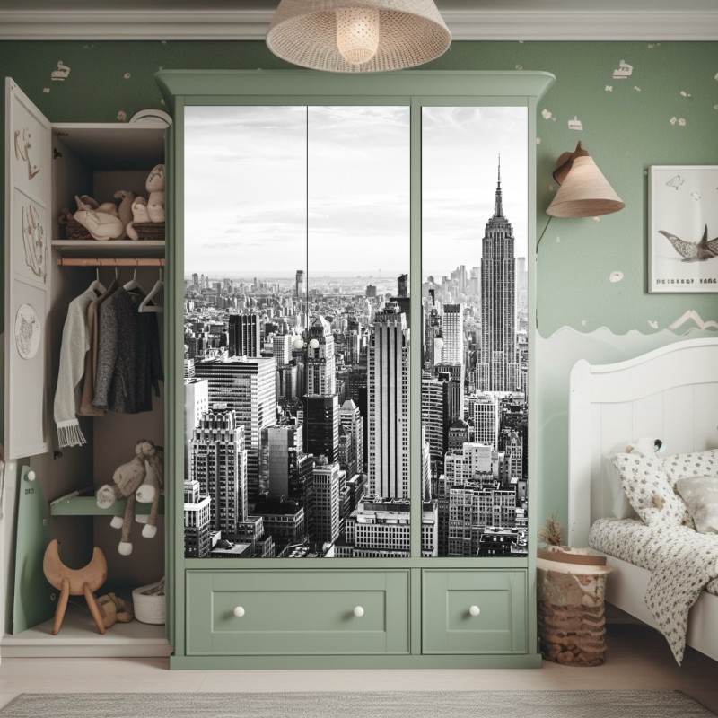 Naklejka na szafę Nowy Jork panorama w odcieniach szarości – Wallissimo® Naklejka na szafę Nowy Jork panorama w odcieniach szarości – Wallissimo®