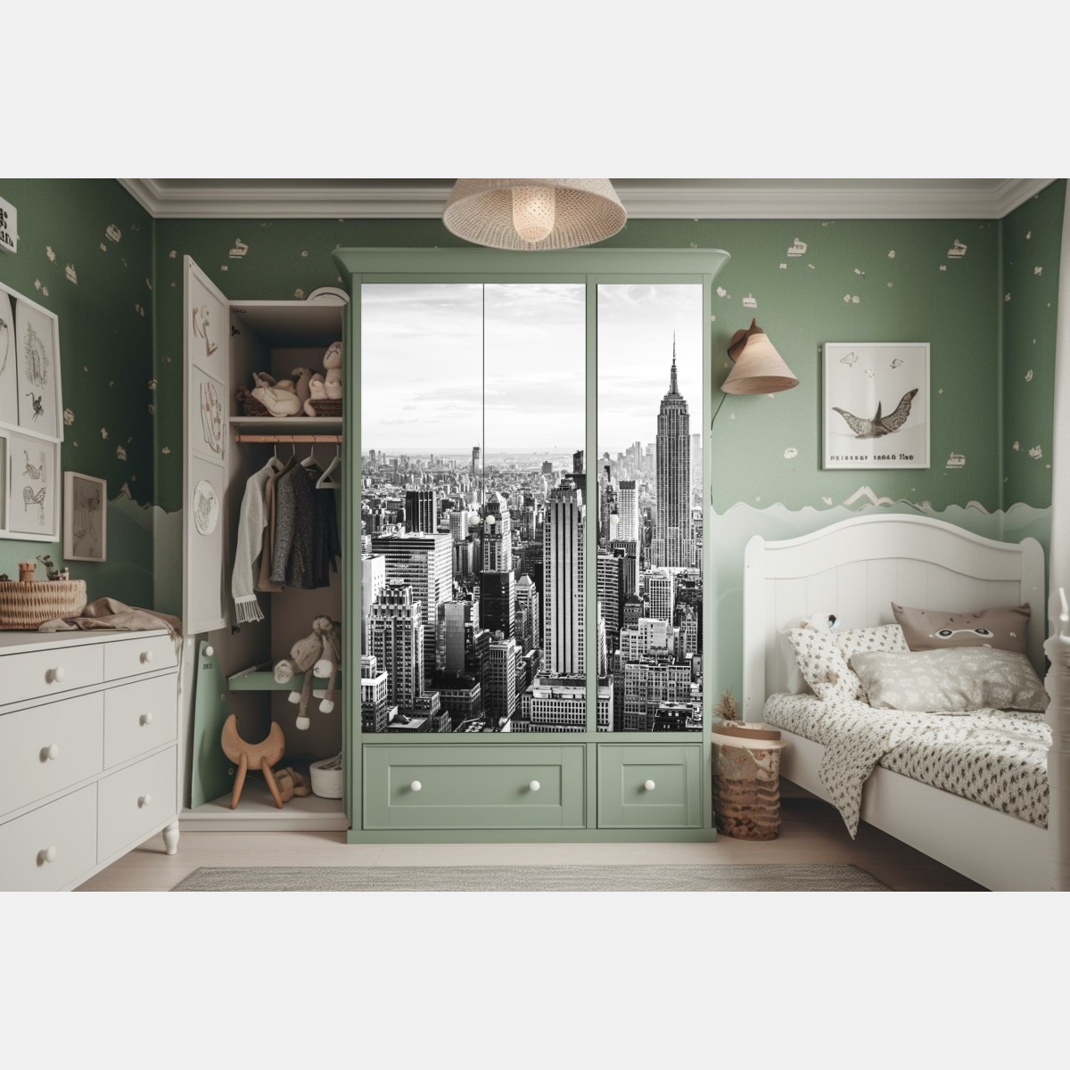 Naklejka na szafę Nowy Jork panorama w odcieniach szarości – Wallissimo® Naklejka na szafę Nowy Jork panorama w odcieniach szarości – Wallissimo®