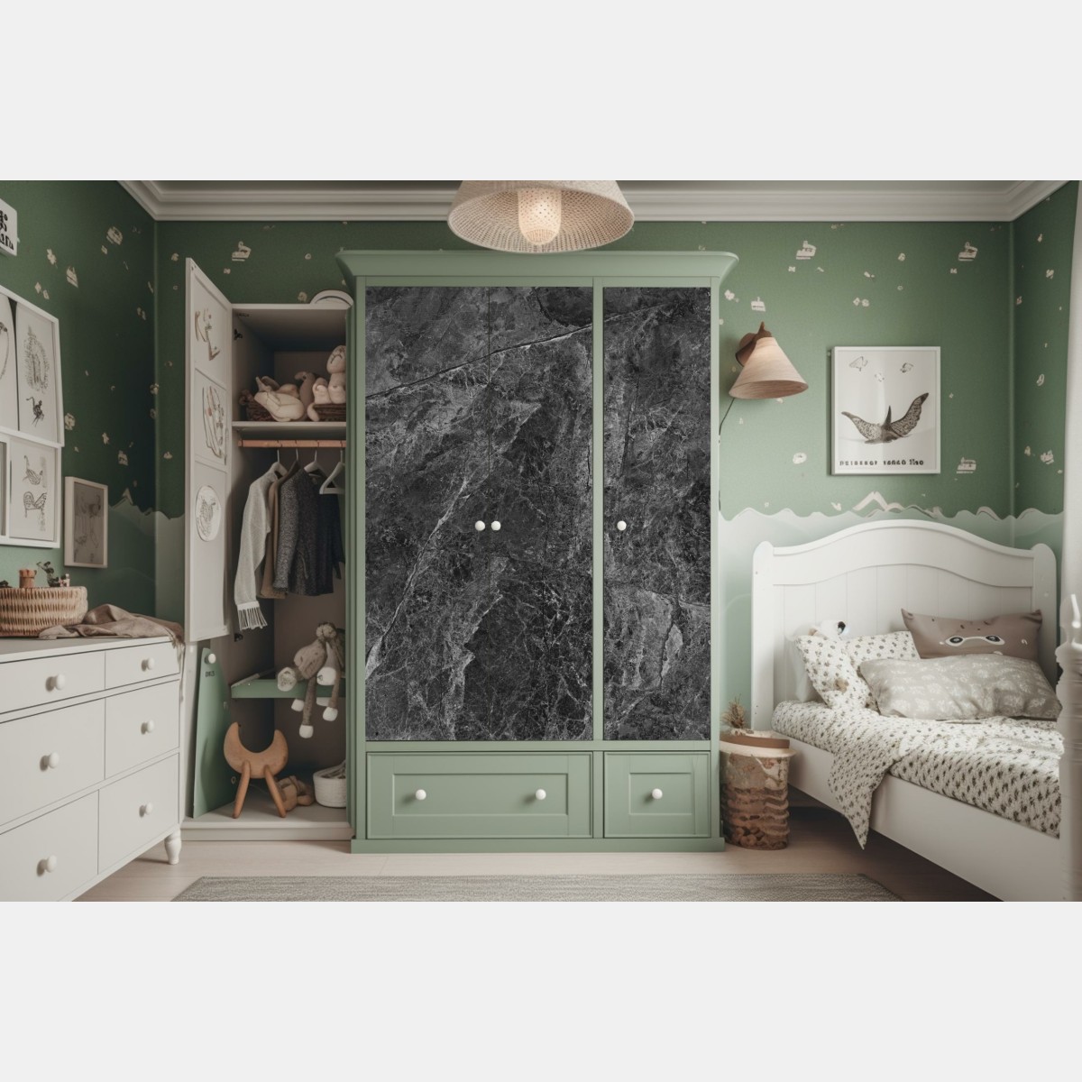 Naklejka na szafę ciemna faktura marmuru – Wallissimo® Naklejka na szafę ciemna faktura marmuru – Wallissimo®