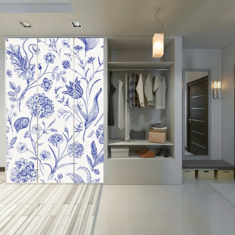 Naklejka na szafę turkusowy wzór fal ze złotymi liniami – Wallissimo®