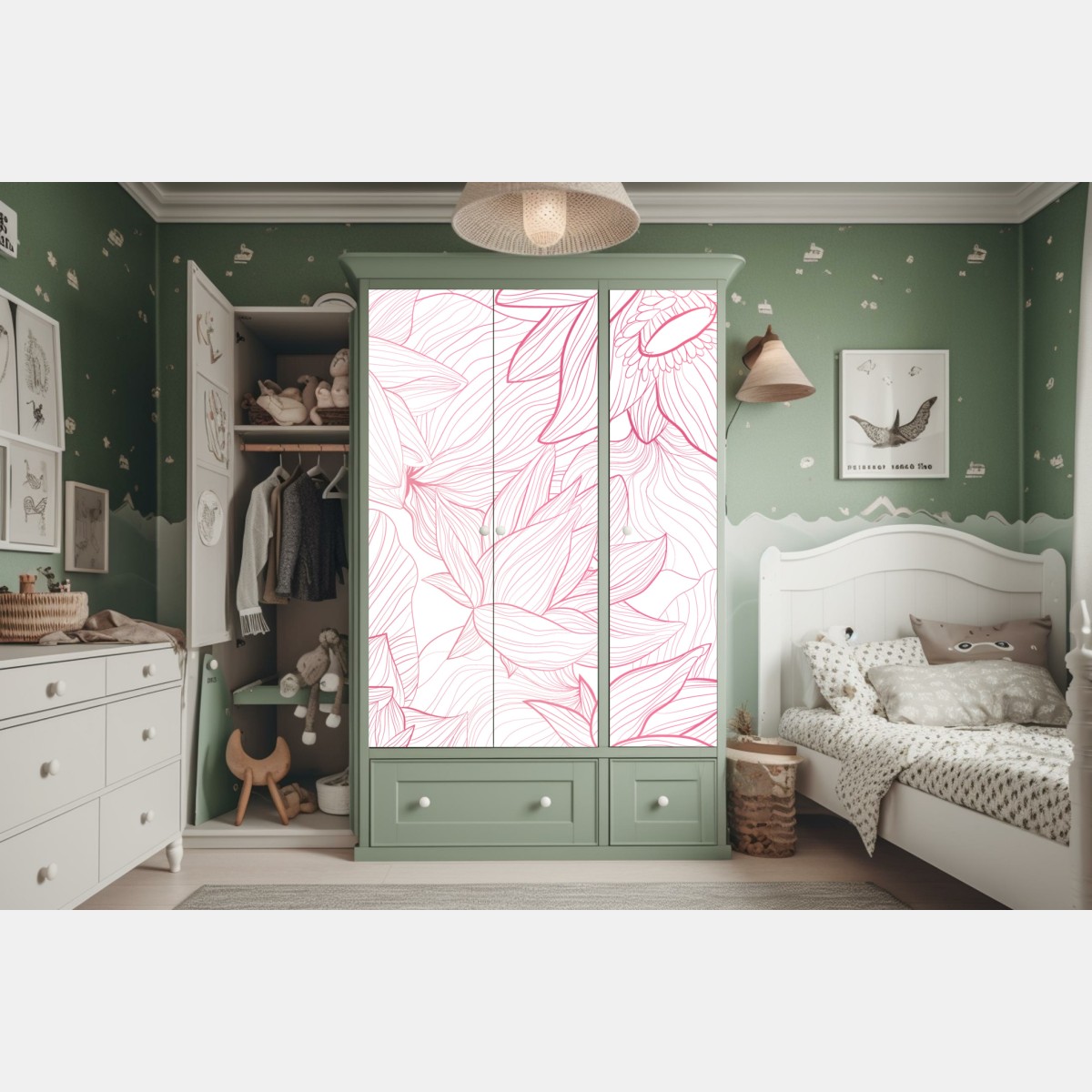 Naklejka na szafę delikatny różowy wzór kwiatowy – Wallissimo® Naklejka na szafę delikatny różowy wzór kwiatowy – Wallissimo®