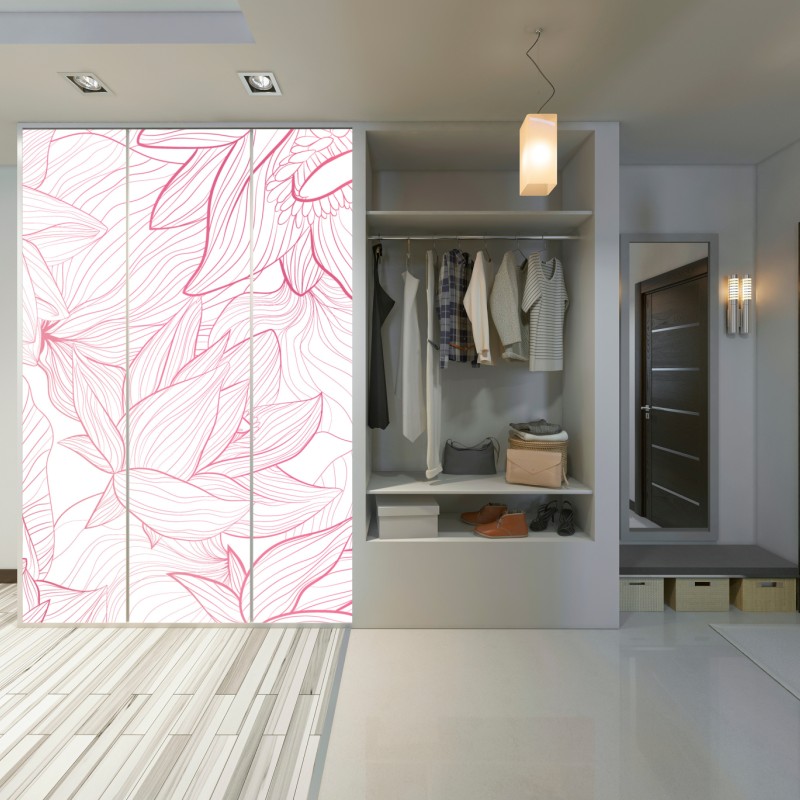 Naklejka na szafę delikatny różowy wzór kwiatowy – Wallissimo® Naklejka na szafę delikatny różowy wzór kwiatowy – Wallissimo®