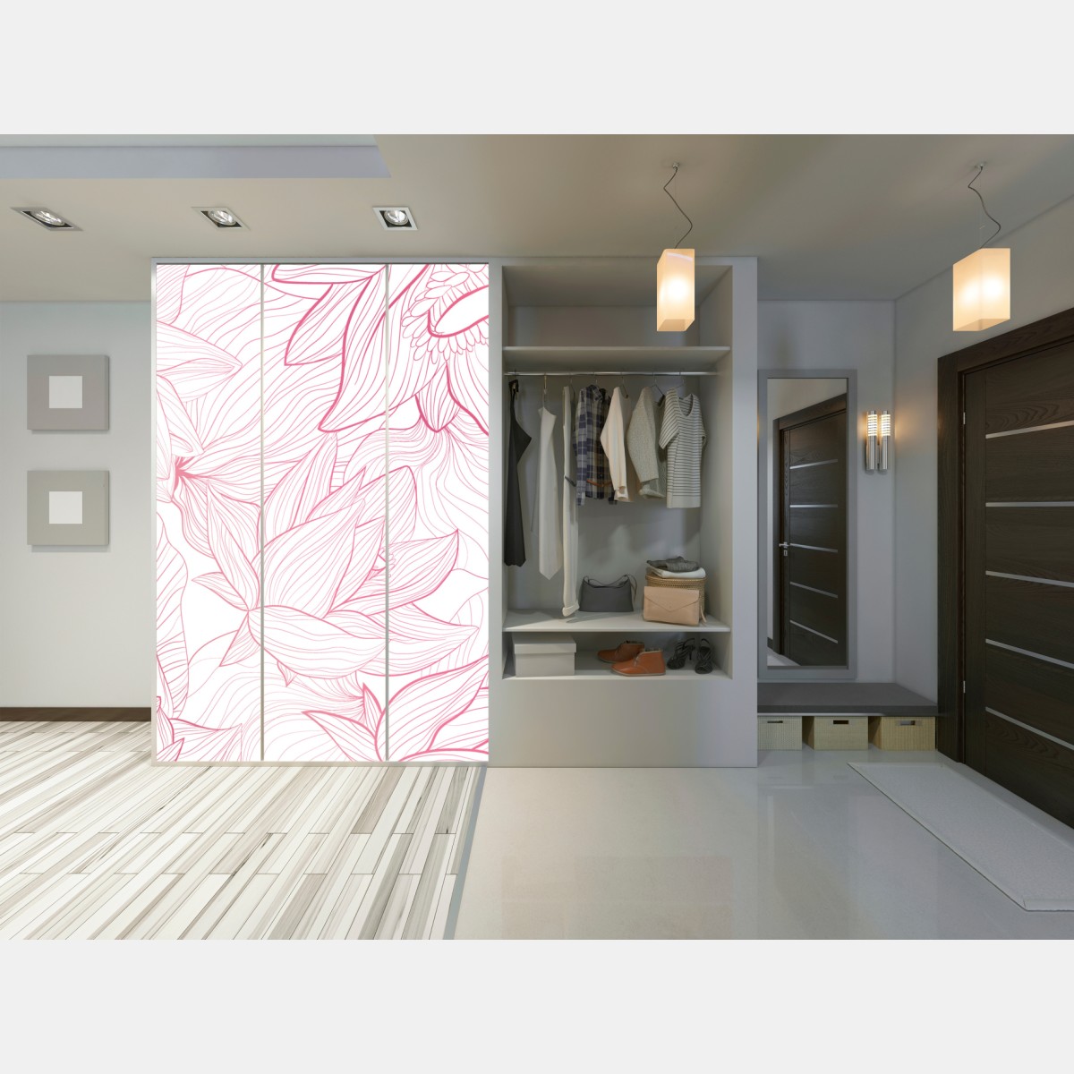 Naklejka na szafę delikatny różowy wzór kwiatowy – Wallissimo® Naklejka na szafę delikatny różowy wzór kwiatowy – Wallissimo®