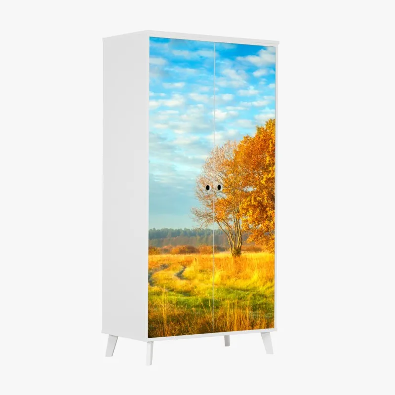 Naklejka na szafę złota jesienna łąka