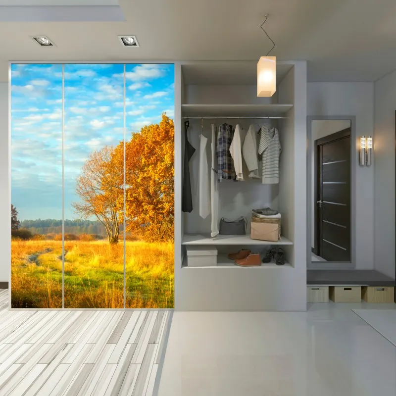 Naklejka na szafę złota jesienna łąka – Wallissimo® Naklejka na szafę złota jesienna łąka – Wallissimo®