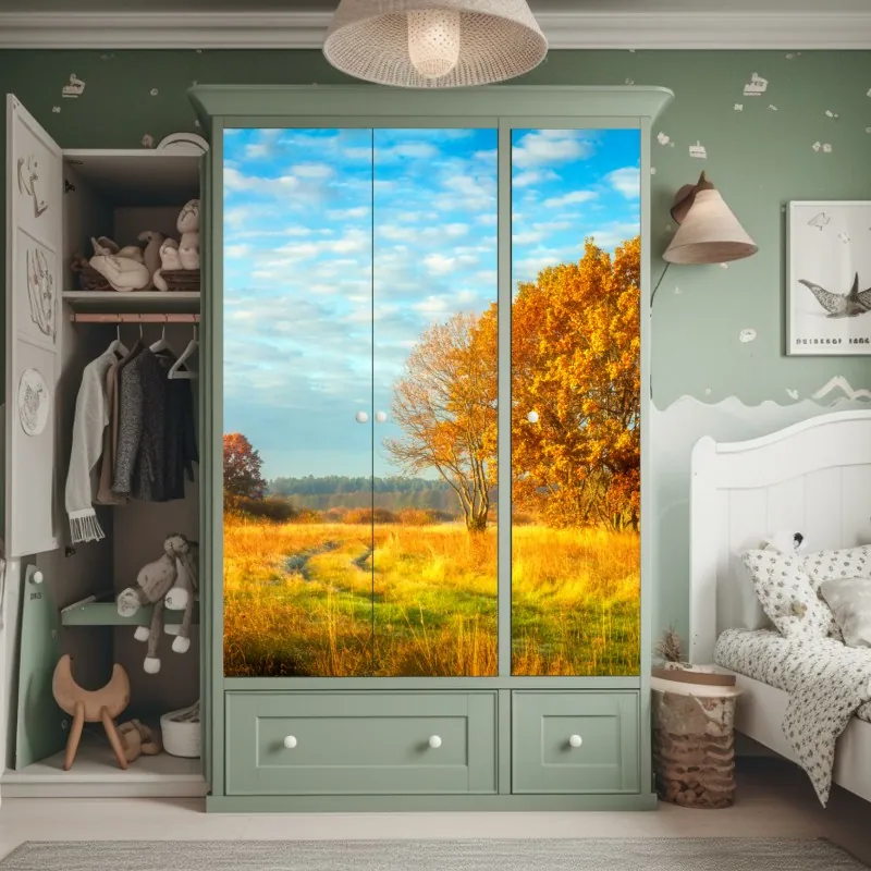 Naklejka na szafę złota jesienna łąka – Wallissimo® Naklejka na szafę złota jesienna łąka – Wallissimo®