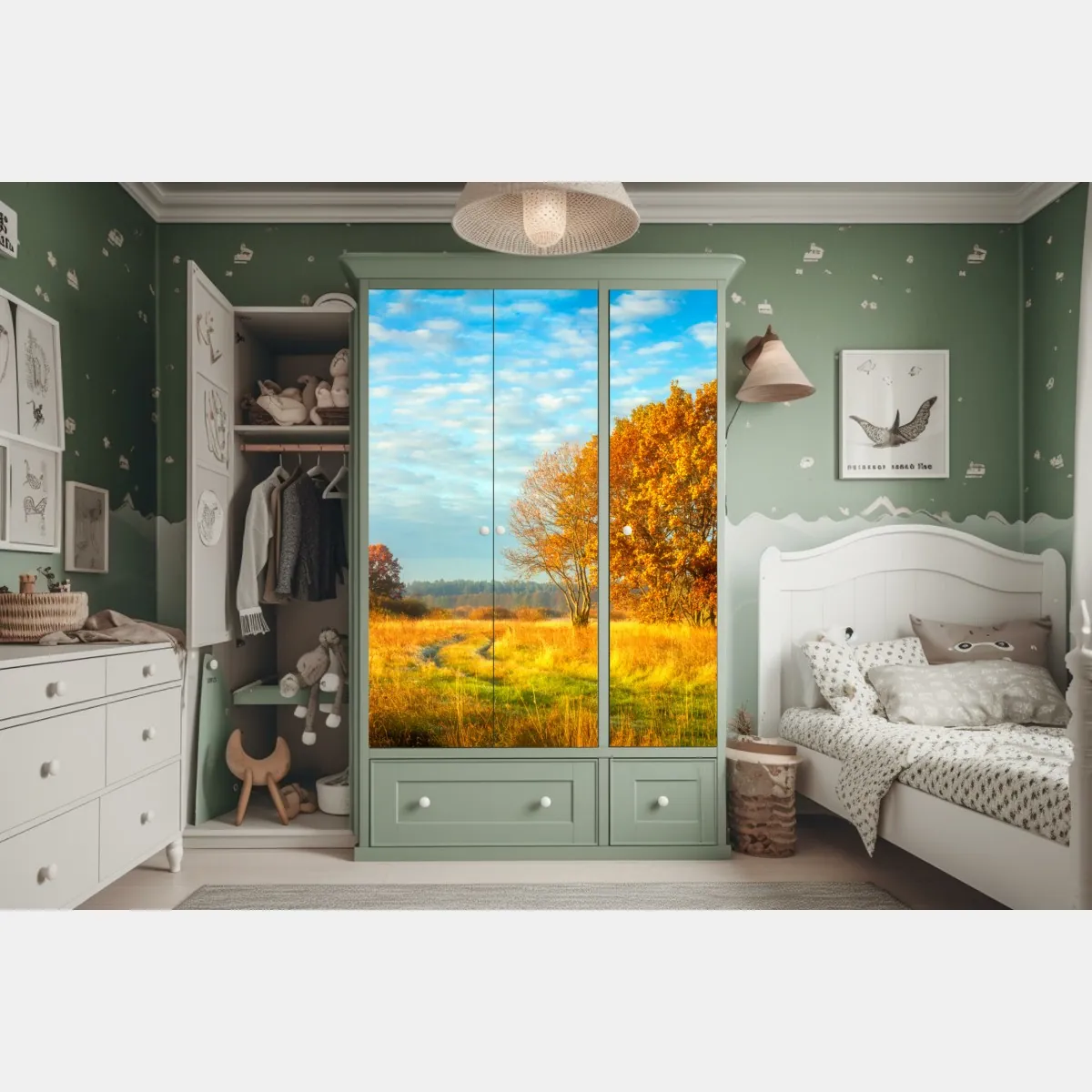 Naklejka na szafę złota jesienna łąka – Wallissimo® Naklejka na szafę złota jesienna łąka – Wallissimo®