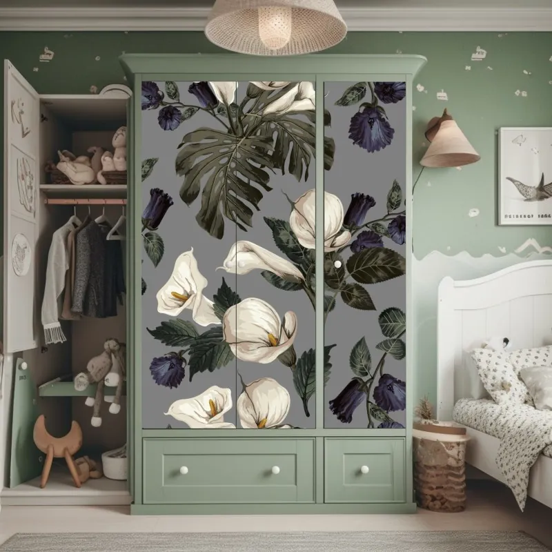 Naklejka na szafę żywe turkusowo-pomarańczowe marmurkowe dzieło – Wallissimo®